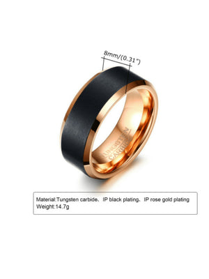 Rose Gold & Black Tungsten Carbide Ring – Geometric Minimalist Band for Men, Scratch-Resistant & Durable Design