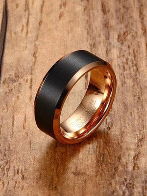 Rose Gold & Black Tungsten Carbide Ring – Geometric Minimalist Band for Men, Scratch-Resistant & Durable Design