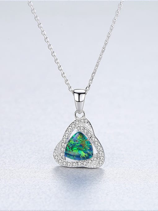 925 Sterling Silver Triangle Opal Halo CZ Pendant Necklace – Blue, Light Blue, White, Dark Green, Light Green