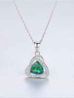 925 Sterling Silver Triangle Opal Halo CZ Pendant Necklace – Blue, Light Blue, White, Dark Green, Light Green