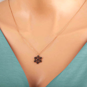 Pave Black Zircon Snowflake Rose Gold Plated Sterling Silver Pendant Necklace
