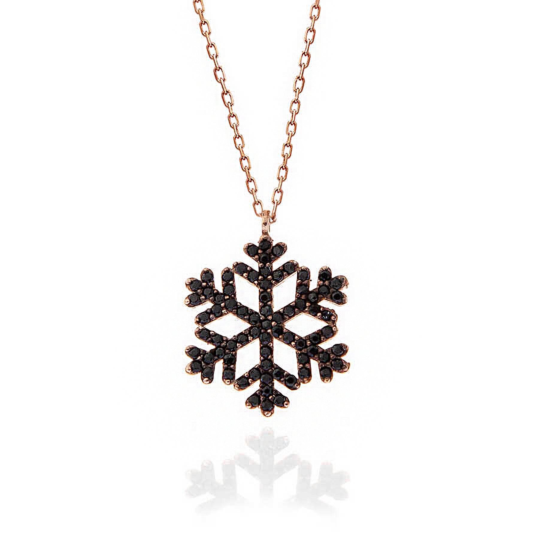 Pave Black Zircon Snowflake Rose Gold Plated Sterling Silver Pendant Necklace