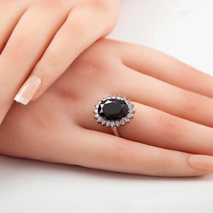 Oval Onyx Halo Zircon Sterling Silver Ring