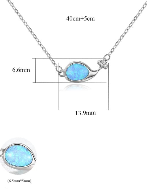 925 Sterling Silver Blue Oval Opal Necklace – Minimalist Fish Design with CZ Accents, Delicate Ocean-Inspired Gift