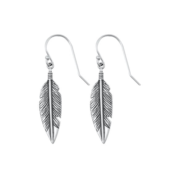 Feather Oxidized Sterling Silver Dangle Earrings – Boho Chic Lightweight Drop Earrings for Women
