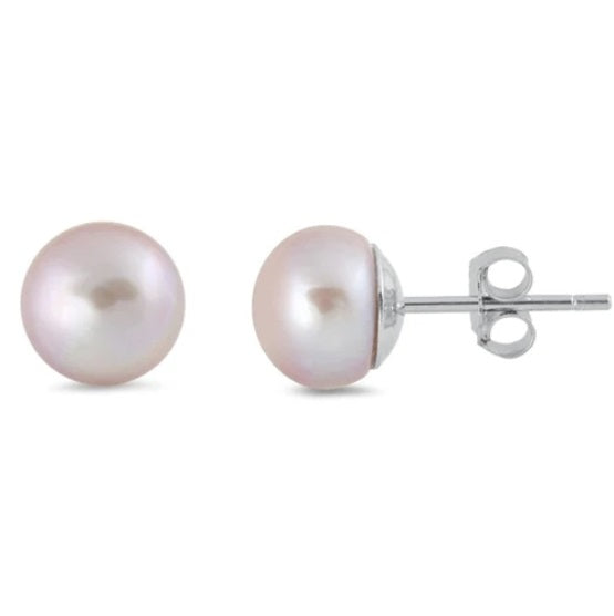 Pink 8mm Freshwater Pearl Sterling Silver Stud Earrings for a Soft, Classic and Elegant Everyday Style