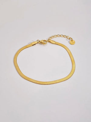 Gold Flat Snake Chain Bracelet for Women – 3mm Stainless Steel Hip Hop Jewelry, Smooth Herringbone Design, Sleek Fit