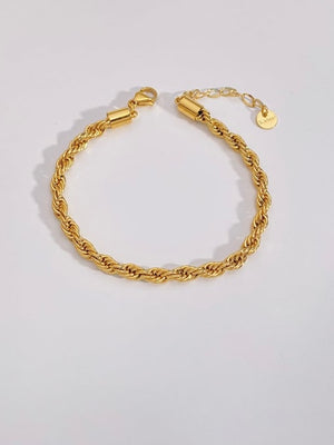 Gold Twisted Rope Chain Bracelet for Women – 4mm Stainless Steel Hip Hop Jewelry, Textured Design, Bold & Durable