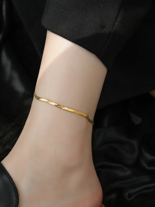 Minimalist Herringbone Anklet for Women – Gold Titanium Steel Flat Snake Chain Style Foot Jewelry, Sleek & Chic