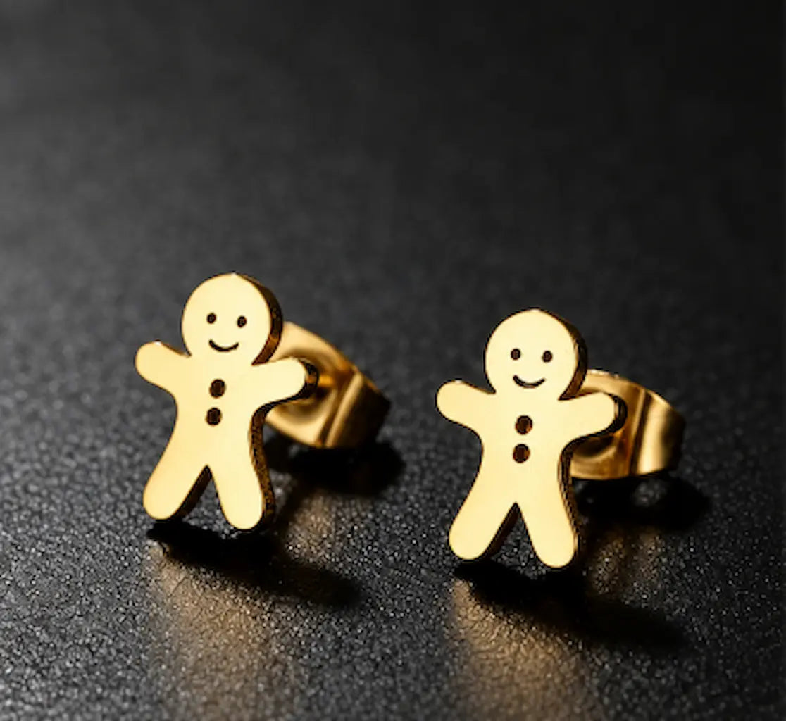 Gingerbread Man Stud Earrings – Stainless Steel Christmas Jewelry