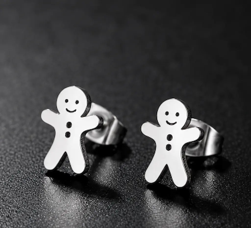 Gingerbread Man Stud Earrings – Stainless Steel Christmas Jewelry