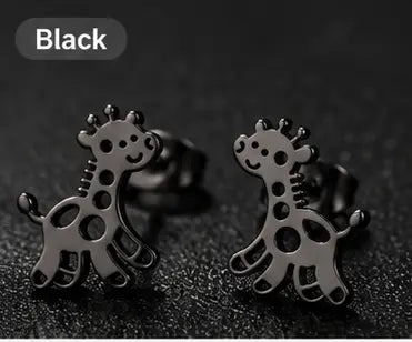 Giraffe Stud Earrings – Stainless Steel, Gold, Rose Gold, Black & Silver
