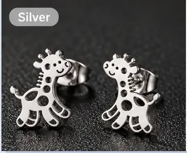 Giraffe Stud Earrings – Stainless Steel, Gold, Rose Gold, Black & Silver