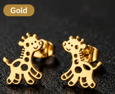 Giraffe Stud Earrings – Stainless Steel, Gold, Rose Gold, Black & Silver