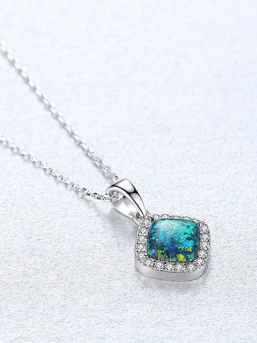 925 Sterling Silver Square Opal Pendant Necklace – Halo CZ Design in Green, White, or Blue Opal for Everyday Sparkle