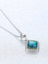 925 Sterling Silver Square Opal Pendant Necklace – Halo CZ Design in Green, White, or Blue Opal for Everyday Sparkle