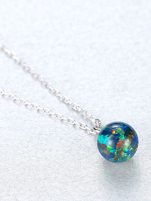 925 Sterling Silver Opal Ball Necklace – Dainty Round Fire Opal Pendant in Light Blue, Green, or Red
