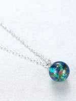 925 Sterling Silver Opal Ball Necklace – Dainty Round Fire Opal Pendant in Light Blue, Green, or Red