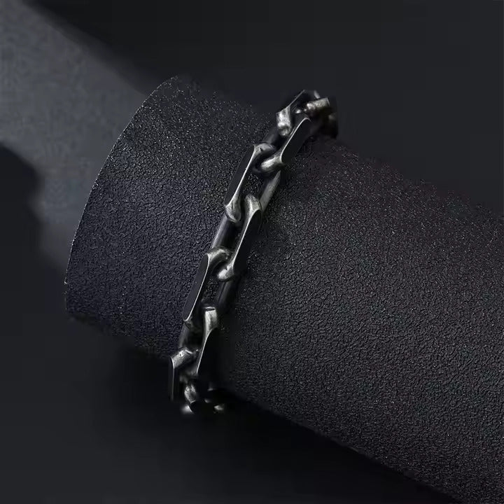 Men’s Vintage Chain Bracelet – Wide Stainless Steel Biker Link Bracelet with Antique Finish, Bold Statement Style