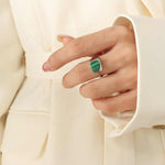 Adjustable Malachite Ring – Stainless Steel Statement Jewelry in Gold, Rose Gold, or Silver with Green Stone Accent