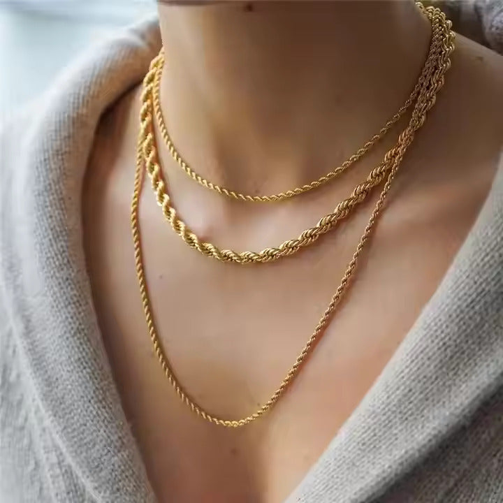 Bold Rope Chain Necklace in Gold – Stainless Steel, Multiple Thicknesses & Lengths