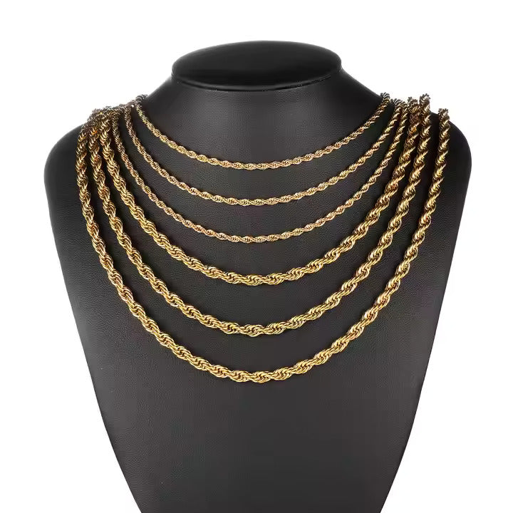 Bold Rope Chain Necklace in Gold – Stainless Steel, Multiple Thicknesses & Lengths
