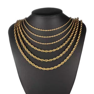 Bold Rope Chain Necklace in Gold – Stainless Steel, Multiple Thicknesses & Lengths