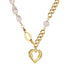 Gold Plated Stainless Steel Linked Pearl Chain Necklace with Heart Pendant – Boho Style Statement Jewelry for Women