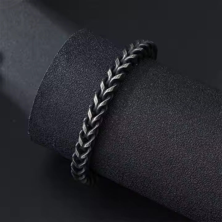 Men’s Antique Stainless Steel Bracelet – Heavy Cuban Link Chain with Box Clasp, Vintage Rugged Look