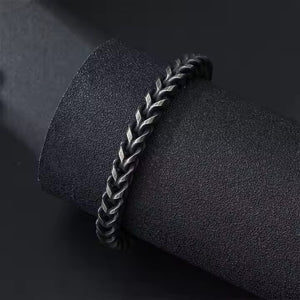 Men’s Antique Stainless Steel Bracelet – Heavy Cuban Link Chain with Box Clasp, Vintage Rugged Look