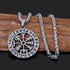Men’s Viking Vegvisir Pendant Necklace – Stainless Steel Norse Compass in Runic Circle, Antique Silver Finish