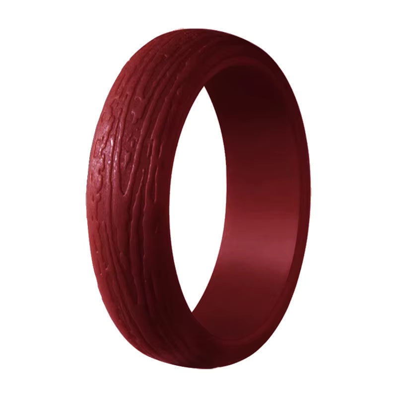 Bark Pattern Silicone Ring for Women – Textured, Lightweight Rubber Band with Nature-Inspired Woodgrain Design