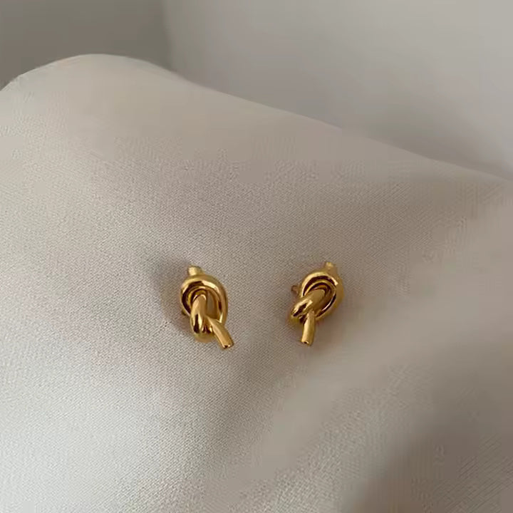 Twisted Rope Knot Stud Earrings – Stainless Steel Minimalist Design in Gold or Silver for Classic Everyday Style