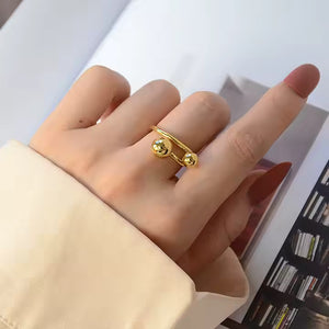 Beaded Knot Stainless Steel Ring – Double Ball Minimalist Fixed Band in Gold or Silver for Everyday Chic Style