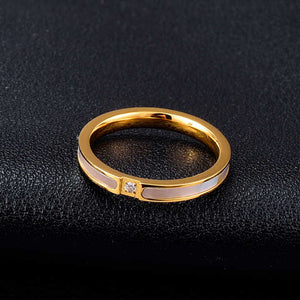 Stackable Ring with Mother of Pearl & CZ – 18K Gold Plated Stainless Steel, Elegant Dainty Band for Layering