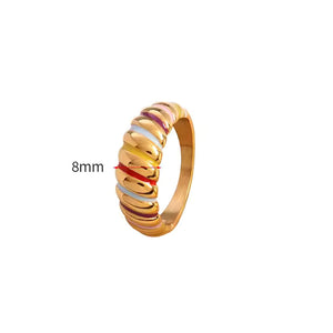 Colorful Enamel Croissant Dome Ring – 18K Gold Plated Stainless Steel, Bold Chunky Band, Modern Statement Jewelry