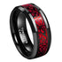 8mm Black Tungsten Carbide Wedding Band with Celtic Dragon Inlay – Red or Green Pattern – Unique Ring for Men, Comfort Fit