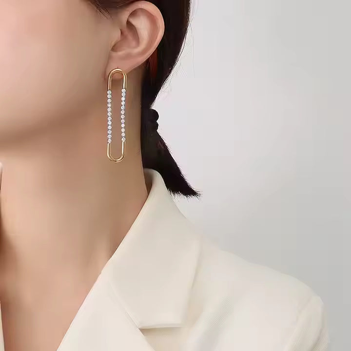 18K Gold Plated U-Shape CZ Drop Stud Earrings for Women, Geometric Stainless Steel Minimalist Dangle Jewelry