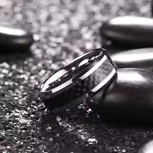 8mm Tungsten Carbide Ring for Men with Black Carbon Fiber Inlay – Available in Blue or Silver Finish – Wedding Band