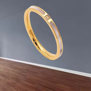 Stackable Ring with Mother of Pearl & CZ – 18K Gold Plated Stainless Steel, Elegant Dainty Band for Layering