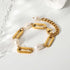 18K Gold Plated Stainless Steel Freshwater Pearl Bracelet – Chunky Gold Link Chain Minimalist Jewelry for Women