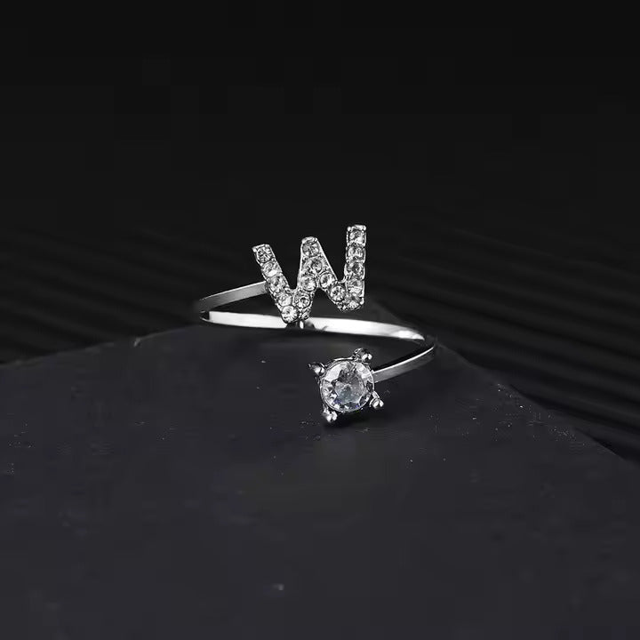 Adjustable Initial Letter Ring for Women, Stainless Steel A-Z Gold & Silver Rings with CZ, Personalized Gift Idea