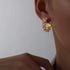 Gold Plated C-Shape Huggie Stud Earrings with Pearl & CZ, Double Line Stainless Steel Hoop Earrings for Women