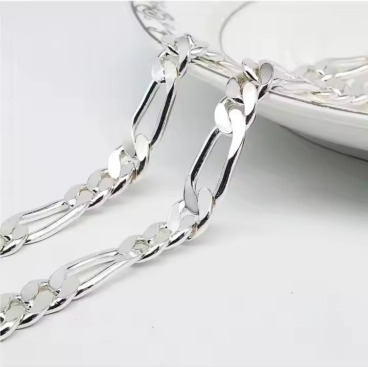 Classic Figaro Chain Necklace – Silver Plated Cuban Link for Men & Women, Everyday Minimalist Jewelry
