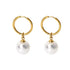 Gold Plated Stainless Steel Huggie Hoop Earrings with Drop Freshwater Pearl – Elegant Minimalist Dangle Style
