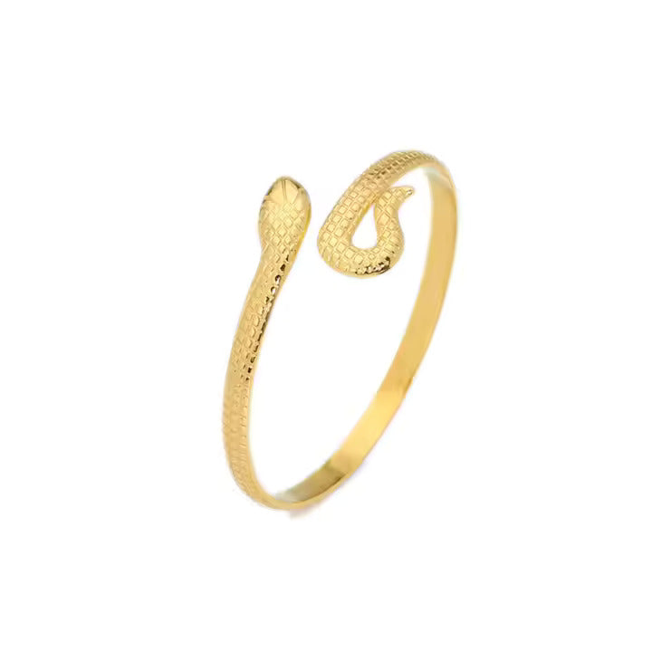 Gold Snake Cuff Bracelet for Women, Textured Stainless Steel Serpent Bangle – Bold Minimalist Jewelry Statement
