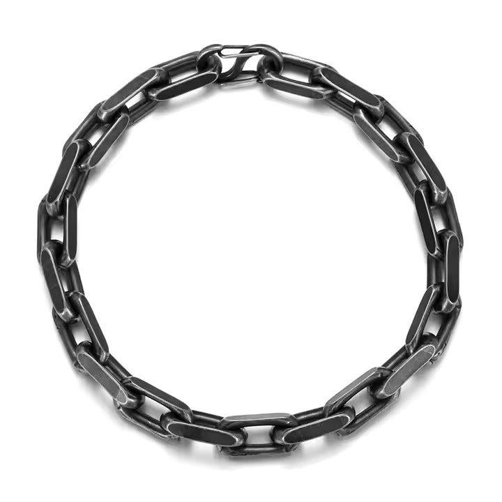 Men’s Vintage Chain Bracelet – Wide Stainless Steel Biker Link Bracelet with Antique Finish, Bold Statement Style