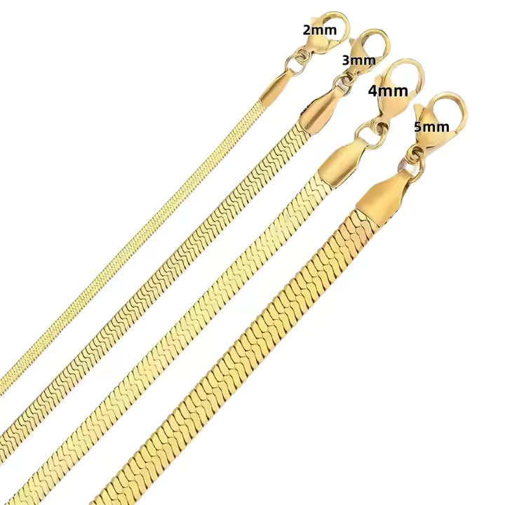 Herringbone Chain Bracelet for Women, 18K Gold Color Stainless Steel, Elegant Flat Snake Link Design, Tarnish Resistant
