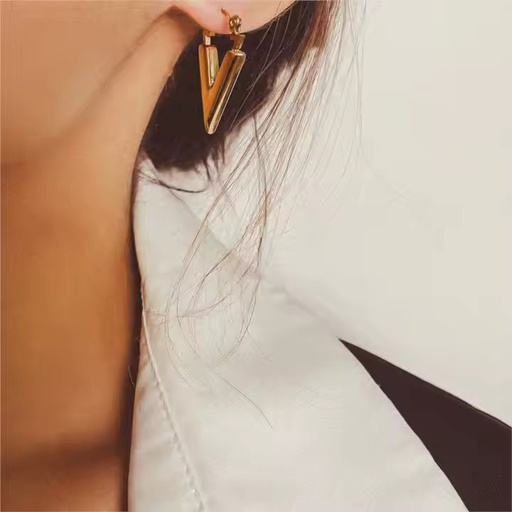 V-Shape Geometric Triangle Earrings, Stainless Steel Minimalist Studs for Women, Modern Design in Gold or Silver
