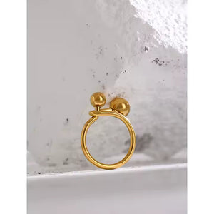 Beaded Knot Stainless Steel Ring – Double Ball Minimalist Fixed Band in Gold or Silver for Everyday Chic Style